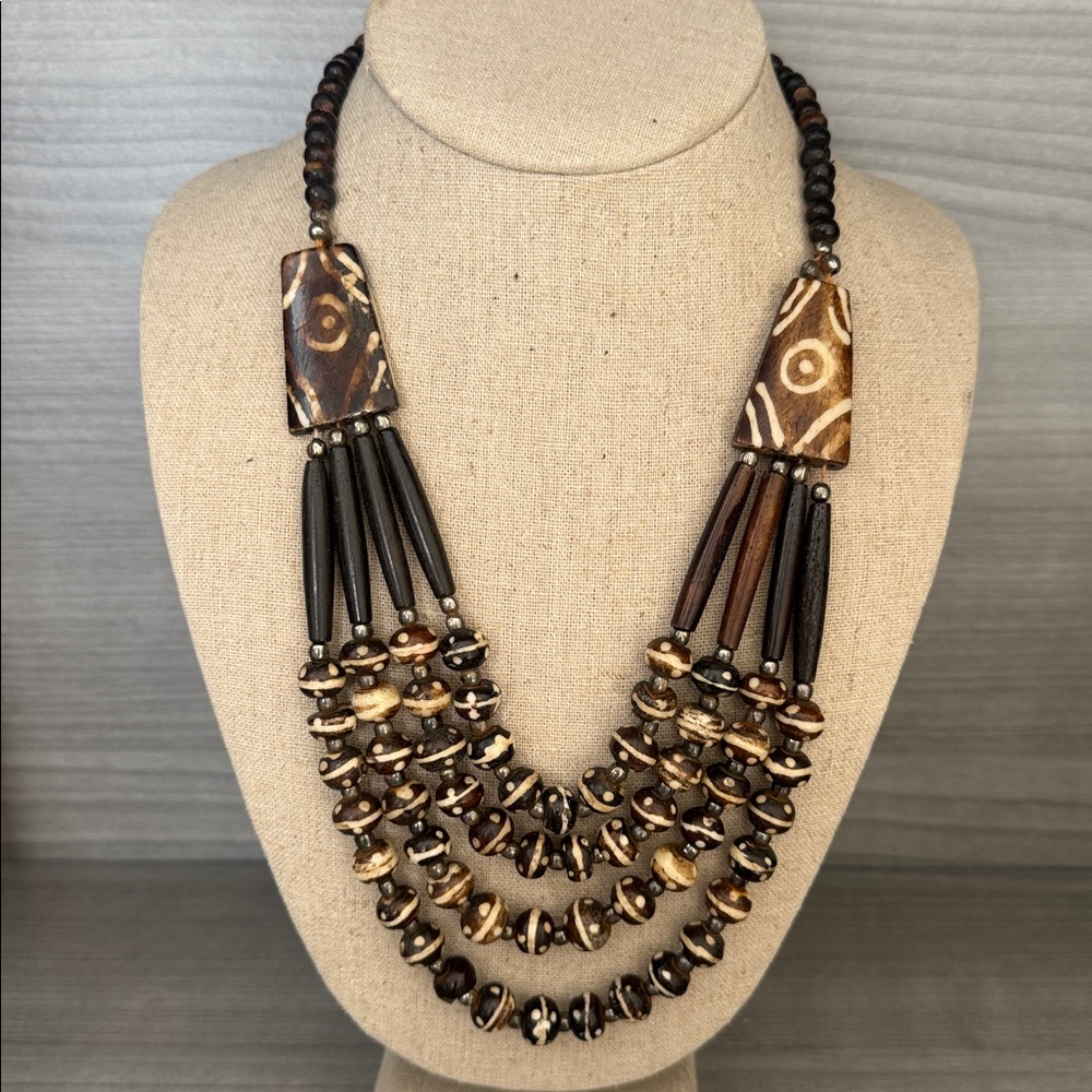 White & brown African‎ Tribal bone necklace